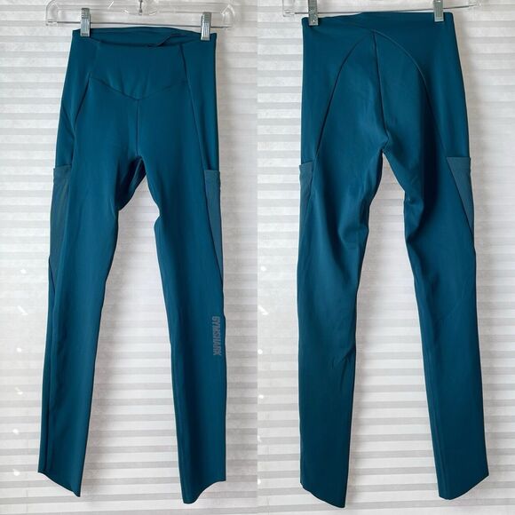 Gymshark Ventured Leggings Teal size XS high waisted V front waist band pockets - Picture 2 of 11